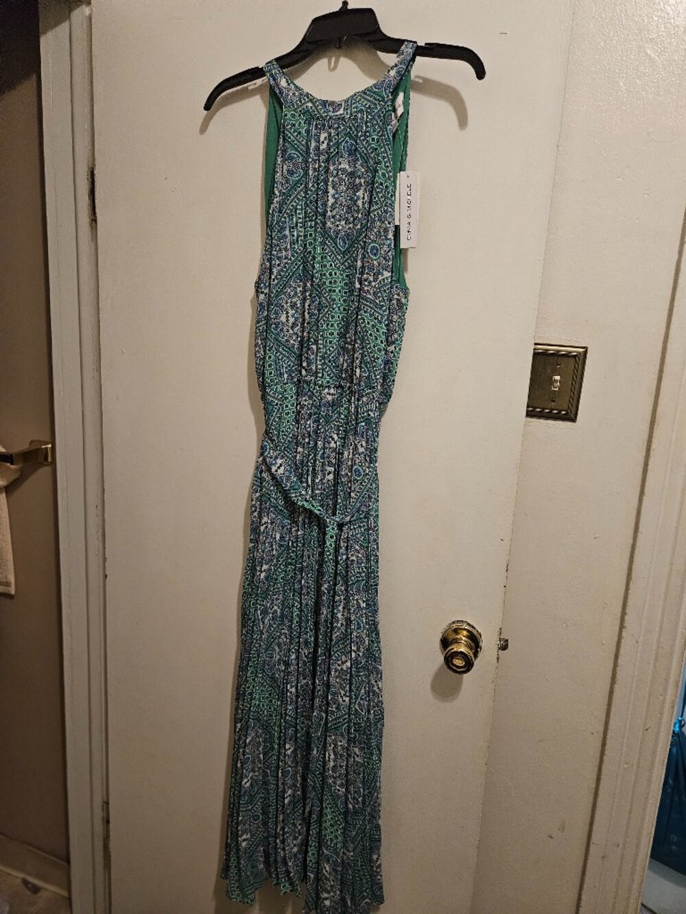 Green and white long dress